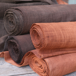 倚山人薯莨染土布手工纯棉粗布橘黄棕草木植物染diy茶席布宽45cm