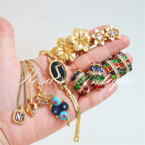 vintage nina ricci 中古金色琉璃 art deco迷你吊坠爱心项链二手