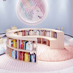 定制学校图书馆早教培训圆形坐凳书架 绘本馆休息区环形圆凳书柜