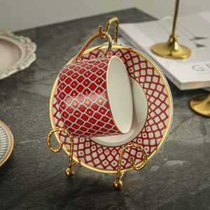 爱莉卡贝叶  英伦复古风金色单套咖啡杯碟收纳架  展示架软装