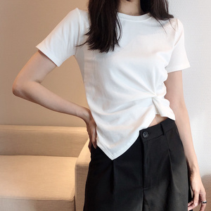 la freedom 官方授权 设计感打结t恤女夏季短袖心机小众短款上衣