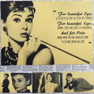 奥黛丽赫本复古牛皮纸海报 欧美影视明星 酒吧咖啡厅餐厅装饰画