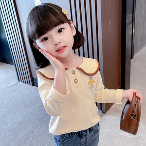 女童t恤夏季儿童打底衫春秋夏装洋气宝宝薄款上衣小童海军娃娃衫t