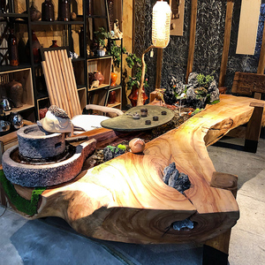 禅意创意茶几循环可养鱼一体茶桌天然景观流水茶台新中式家具