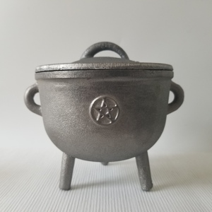 万圣节wicca巫师女巫锅大号五芒星铸铁小锅燃烧锅铸铁锅草药锅