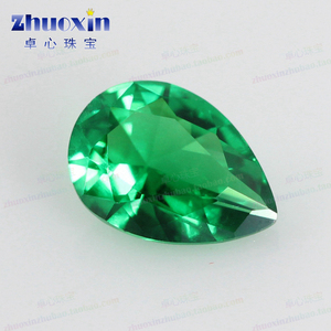 水滴形绿纳米祖母绿色裸石钻 梨形绿宝石人造尖底戒面首饰配石