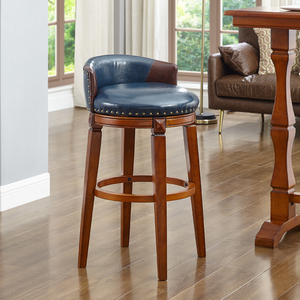美式实木家用欧式吧台椅子拼接皮靠背吧台凳旋转高凳子吧凳高脚凳