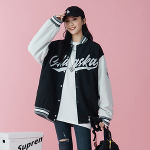 2021年新款春装美式宽松bf风刺绣字母棒球服夹克春秋学生外套女潮