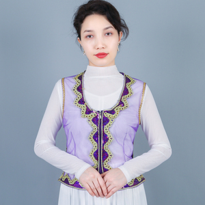2023新款新疆舞蹈演出服装民族风女士贴花马甲夏季广场舞蹈短背心