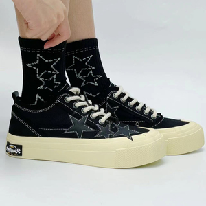 CJJ原创适配KAALIXTO星星帆布鞋黑色SLU低帮耐磨透气麻绳鞋带袜子