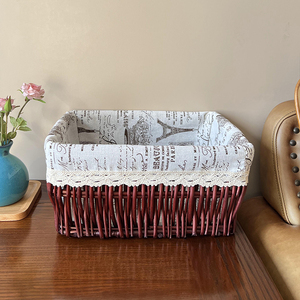 家用鞋套收纳筐 深咖啡色藤柳编织布艺框 桌上储物零食杂物收纳盒