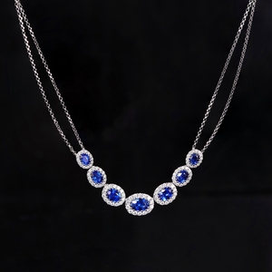 yihon一晗高级珠宝 18k白金经典优雅红宝石蓝宝石钻石微笑项链