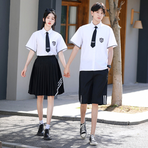 班服夏季套装初中生韩版学院风毕业照短袖衬衫小学生五六年级校服