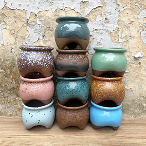 手工陶艺粗陶土陶罐小土罐子陶瓷多肉植物花盆三足香炉盆胡巴带脚