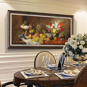 餐厅装饰画美式饭厅餐桌背景墙挂画欧式客厅沙发壁画纯手绘油画