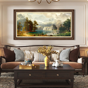 美式客厅沙发背景墙装饰画聚宝盆山水风景油画纯手绘欧式横幅挂画