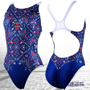 韩国 tyr 游泳衣 女士三角连体泳衣 时尚印花 舒适速干竞技泳衣