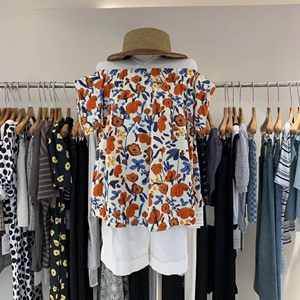 帛然boran 碎花衬衫女2022年新款夏季短袖法式泡泡袖衬衣设计上衣