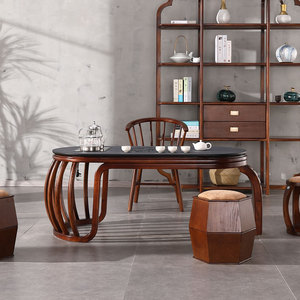 00创艺坊家私淘宝新中式实木功夫茶桌椅组合金秋檀木禅意茶艺火烧石