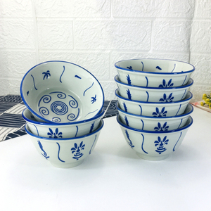 饭碗葵斗陶瓷4.5英寸青花碗怀旧复古竹花家用餐厅农家乐碗餐具碗