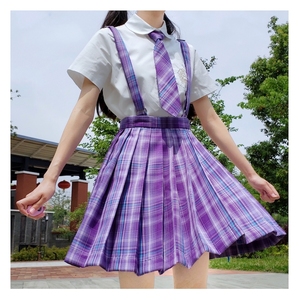 一加二自制宇宙糖紫色格裙jk制服裙日系学院百褶裙夏季可爱背带裙