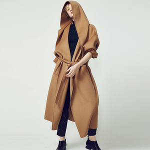 弗洛拉2016秋新款大牌羊毛大衣女连帽长款羊绒大