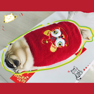 狗狗衣服刺绣麒麟新年红色喜庆冬季加绒法斗巴哥中小型犬宠物唐装
