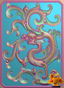 洋花拐子龙 草龙 小靠背板 有线镂空衣架浮雕图精雕图bmp灰度图