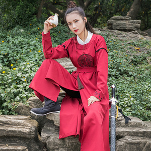 出租汉服连体侍卫女侠客长袍开叉汉服古典古风舞蹈反串表演服装
