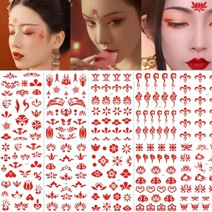 汉服烫金眼部桃花妆眉心贴花钿免胶水花朵古风古装贵妃坠花钿新娘