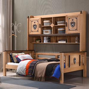 鹅掌楸木儿童床衣柜床一体木蜡油全实木柜子床多功能书架床书柜床