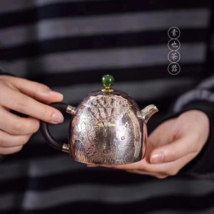 蜂鸟工坊手望大师银壶 9999国标纯银手作雕刻 玉摘家用泡茶壶中式