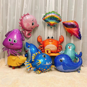 新品贝壳海螺铝膜气球螃蟹鲸鱼章鱼海狮气球海洋主题生日派对装饰