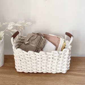 家用棉线收纳筐编织篮脏衣服篓零食整理盒玩具储物箱杂物篮洗衣框
