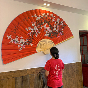 包邮超大壁挂扇装饰扇中国风装饰绢布大折扇子道具婚纱摄影单面图