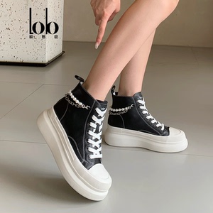 欧罗巴真皮厚底小白鞋女2021新款百搭猪皮高帮运动休闲鞋运动短靴