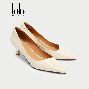 欧罗巴高跟鞋女2022年新款时尚百搭米白色职业软皮中跟单鞋不磨脚