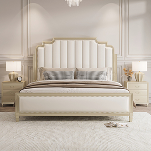 美式轻奢全实木床现代简约双人1.8米欧式2米主卧法式头层牛皮大床