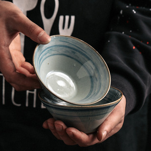 景德镇中式釉下彩家用瓷碗陶瓷餐具5寸饭碗斗笠碗复古手绘面汤碗