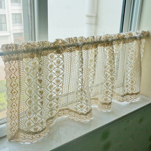 凤尾花边手工拼接免打孔半帘短帘隔断厨房飘窗中式小窗户窗帘自粘