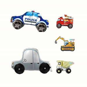 3D气球工程车老爷车消防车卡通男孩儿童周岁布置装饰加厚铝膜气球