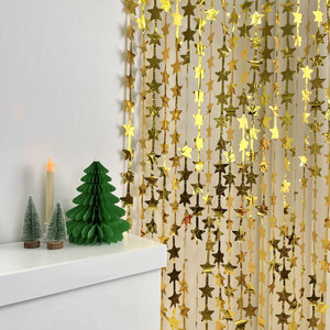 圣诞节节日教室背景墙布置装饰雨帘门帘五星松树造型镭射挂饰装饰