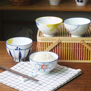 米饭碗小汤碗粥碗4.5寸高脚手绘釉下彩微波家用创意青花瓷小碗