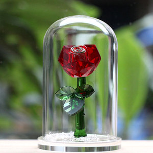 水晶玫瑰花桌面摆件客厅玻璃罩永生花手工欧式情人节纪念生日礼物