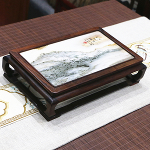 天然红木底座长方形红酸枝镶云石实木奇石花盆花瓶佛像摆件底座托
