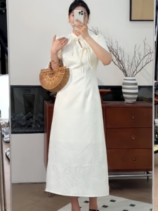 大码国风新中式白色连衣裙2024新款女夏季微胖mm改良旗袍a字长裙