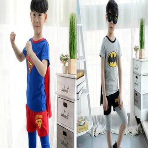 超人衣服男女童夏款宝宝短袖t恤披风套装万圣节儿童蝙蝠侠表演服