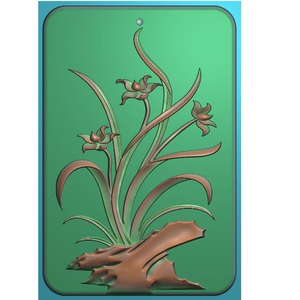 木雕兰花46牌精雕图jdp玉雕兰花挂件浮雕图石雕摆件灰度图bmp设计