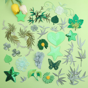 绿色刺绣布贴时尚花朵补丁贴衣服补破洞贴布中国风服装装饰贴花