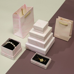 创意水彩粉色大理石纹首饰盒 天地盖礼品包装盒 饰品盒定制手提袋